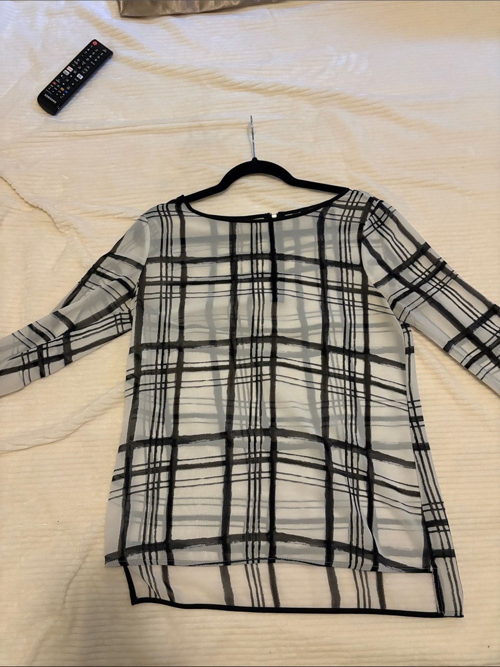 Sheer Black & White Plaid Women's Blouse